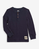 Navy Blue Craftsman Thermal Henley for kids—stylish, cozy, and perfect for school adventures!