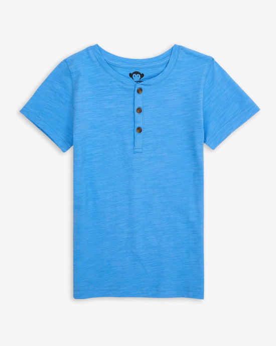 Sky Blue Day Party Henley, a soft short sleeve button-down for casual style and comfort.