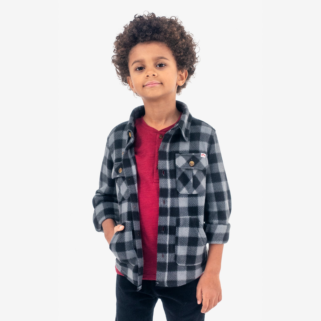 Appaman Best Quality Kids Clothing boys tops Snow Fleece Shirt | Grey/Black Check