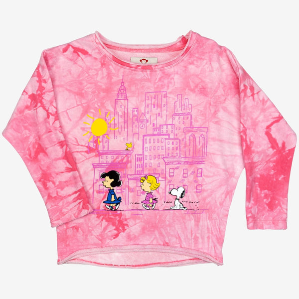 Appaman Best Quality Kids Clothing Collaboration Peanuts Slouchy Sweatshirt | Light Pink Tie Dye