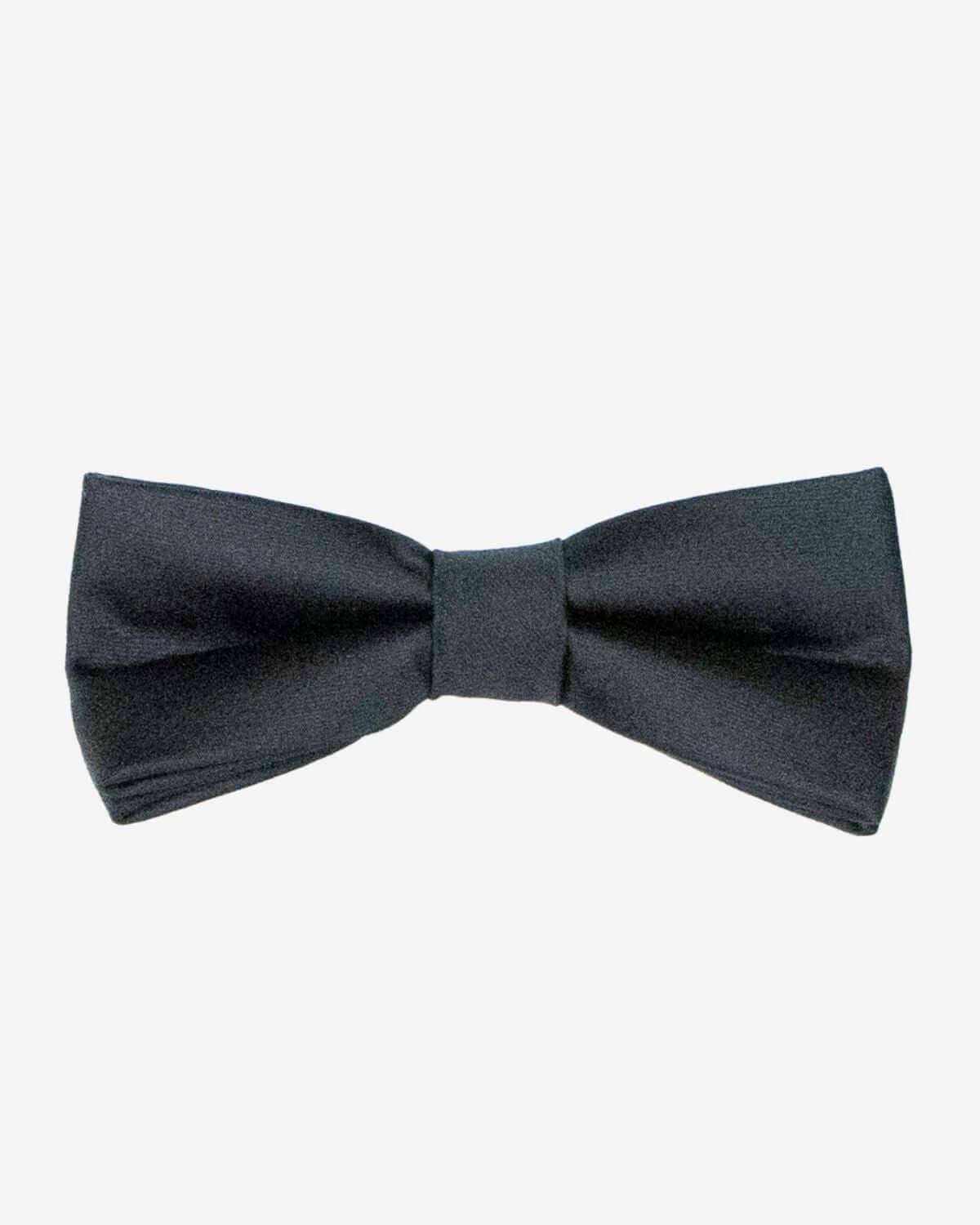 Black Silk Bow Tie displayed against a plain background, showcasing its elegant texture and design.