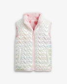 Heart Cloud Reversible Vest for stylish girls, featuring shiny metallic hearts and cozy pockets.