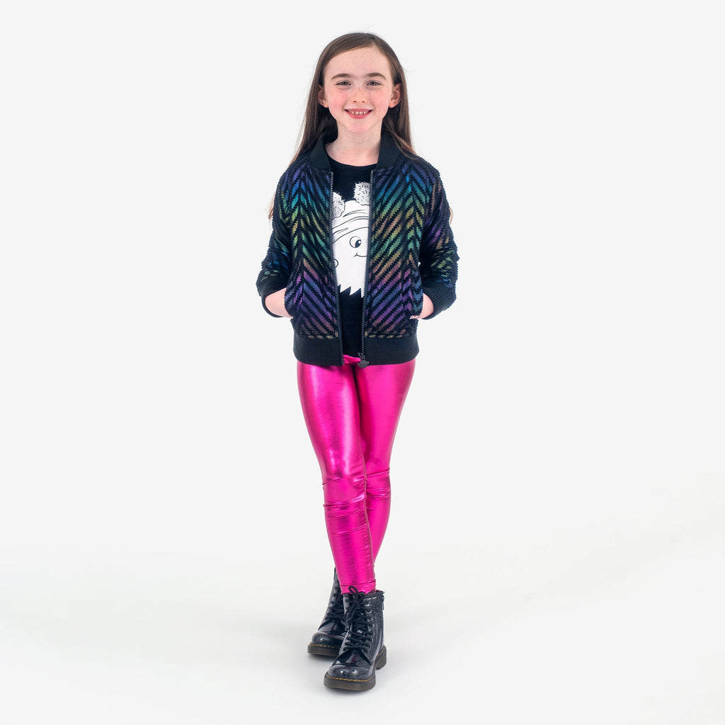 Appaman Best Quality Kids Clothing Girls Outerwear Nikki Bomber Jacket | Black Rainbow