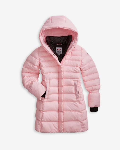Stylish pink Lovi Long Puffer coat for kids—fun, cozy, and ready to take on chilly back-to-school adventures!