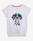 Stylish girls Callaway tee featuring a chic Dalmatian in sunglasses—comfortable kids' clothes for trendy adventures.