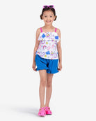 Bright and playful summer tank, perfect for kids' back-to-school vibes, featuring fun doodles and frill details.