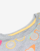 Light grey kids t-shirt with fun sunglasses print and vibrant neckline—stylish, comfy, and perfect for school adventures!