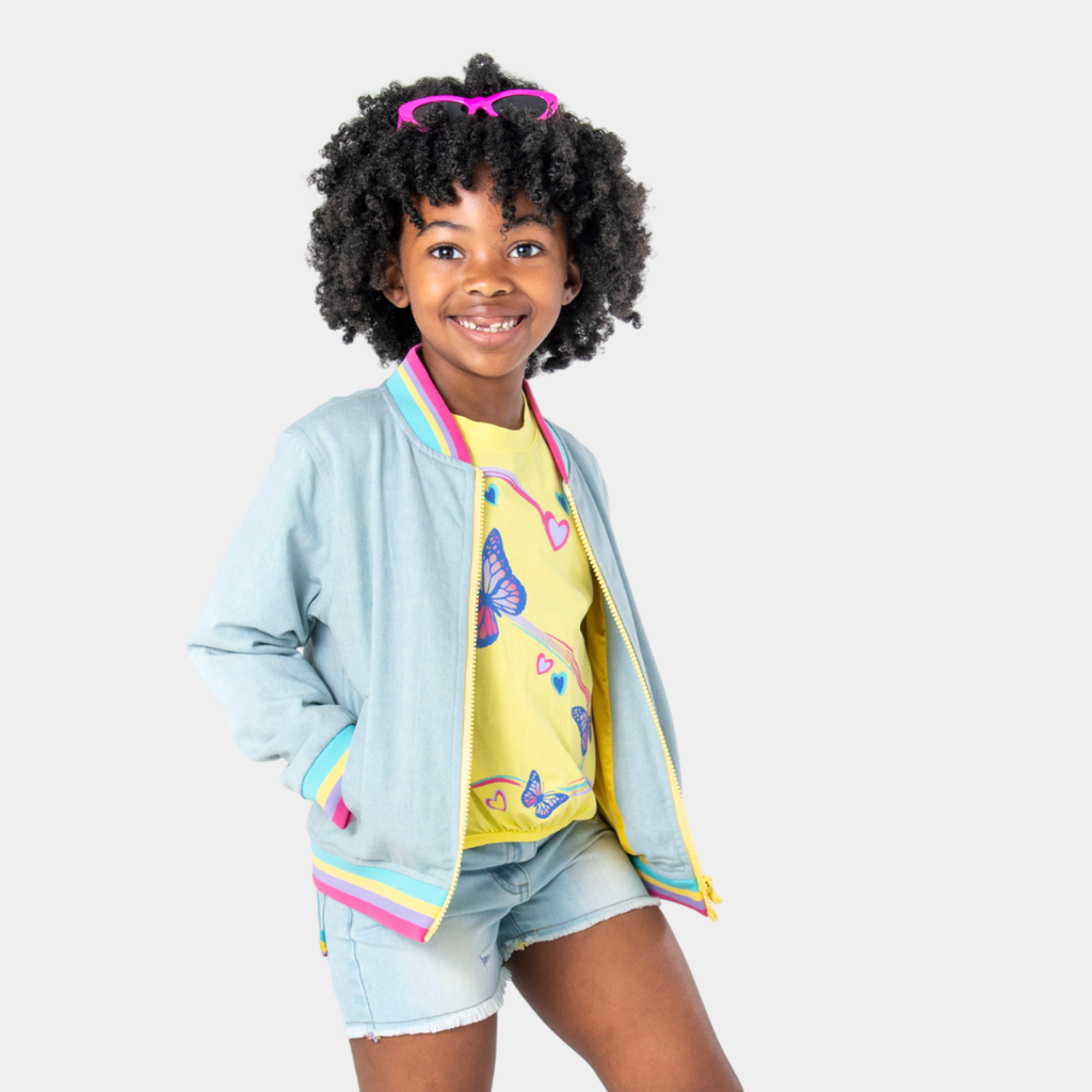 Appaman Best Quality Kids Clothing Outerwear Nikki Bomber Jacket | Light Blue Denim