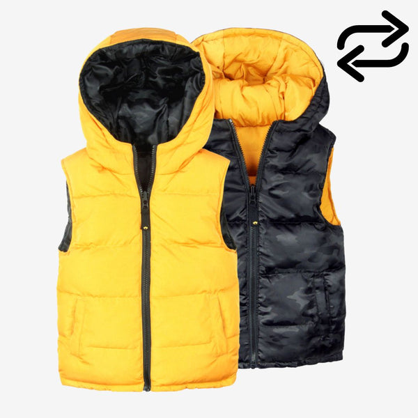 Appaman Best Quality Kids Clothing Outerwear Reversible Vest | Black & Gold Camo
