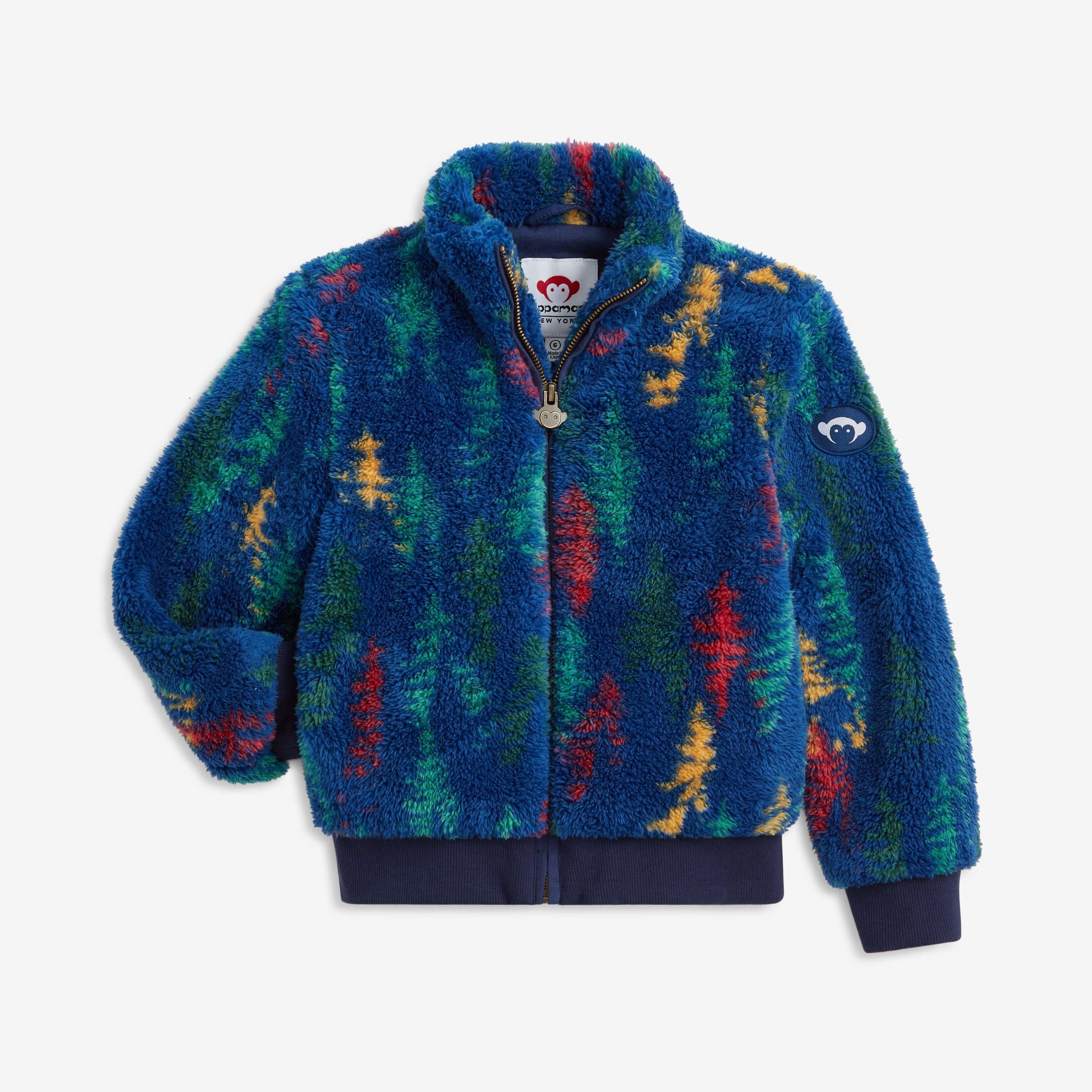 Vibrant kids' Woodland Jacket with a cozy fleece feel, perfect for trendy adventures and stylish back-to-school outfits.