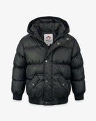 Black Puffy Coat for boys featuring a durable shell, plush lining, and versatile hood for warmth and style.