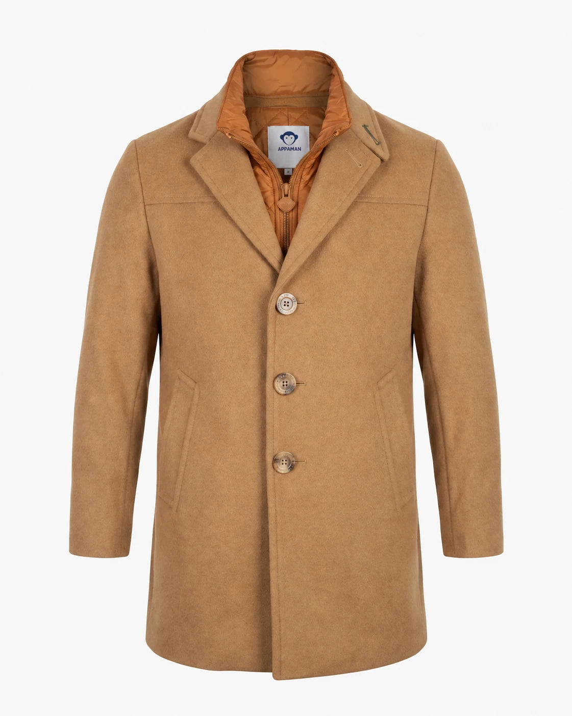 Appaman boys' camel wool coat, front view.