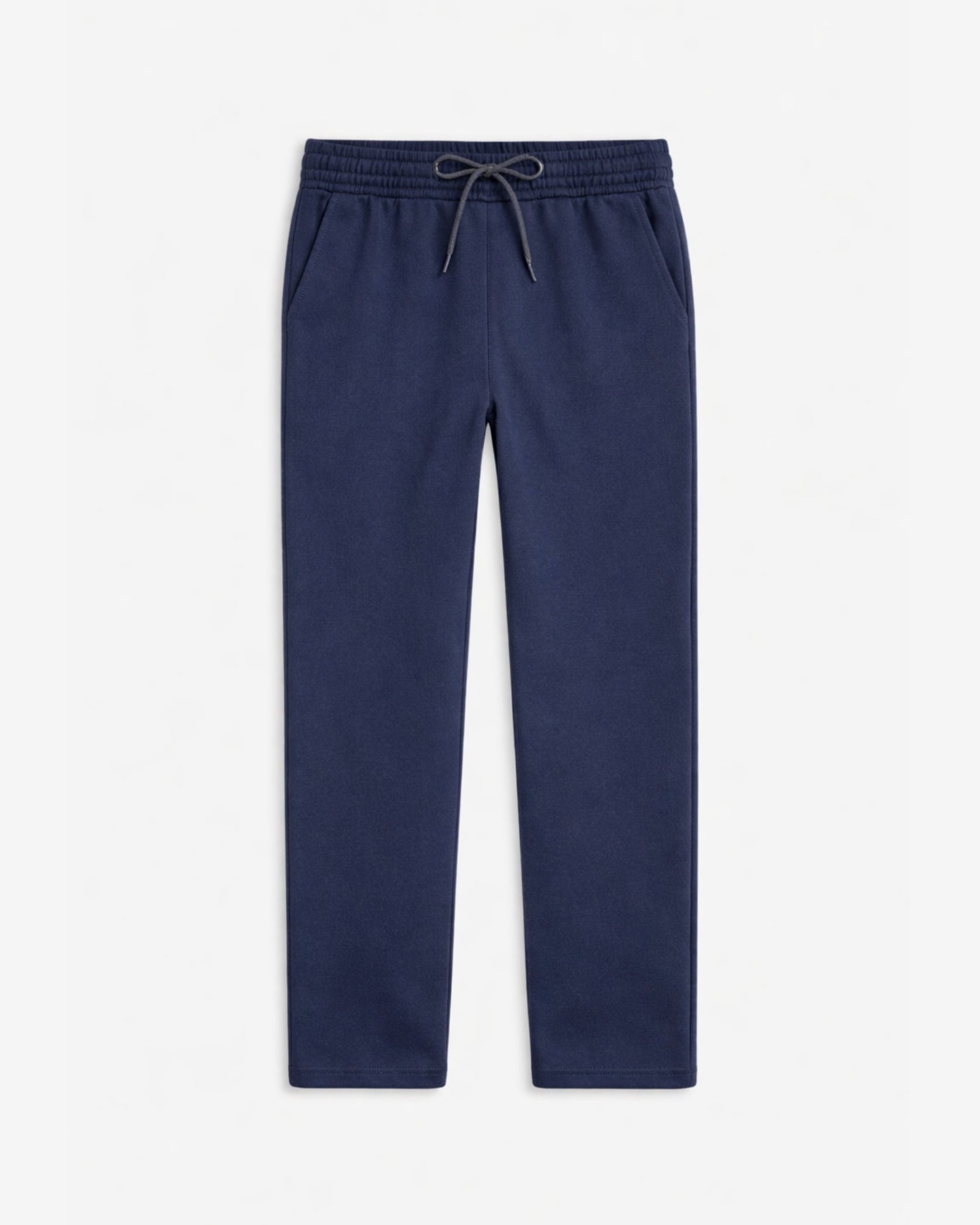 Navy blue jogger stretchy pants on a white background