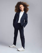Boy wearing the Shadow Prince of Wales Stretchy Mod Suit with stylish sneakers, exuding confidence.
