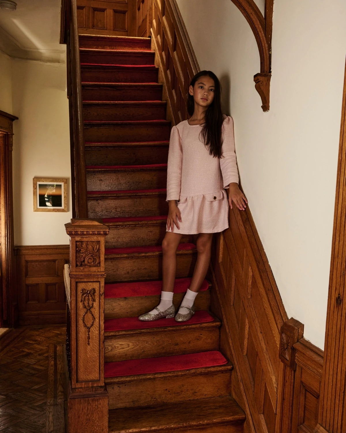 light pink dress with brown shoes Long Sleeve Drop Waist | Girls | Kids | Size 5 Size:16x20 Style it with cream Purple Contrasting Bell Sleeve Style Ideas>Women's Evening Dresses